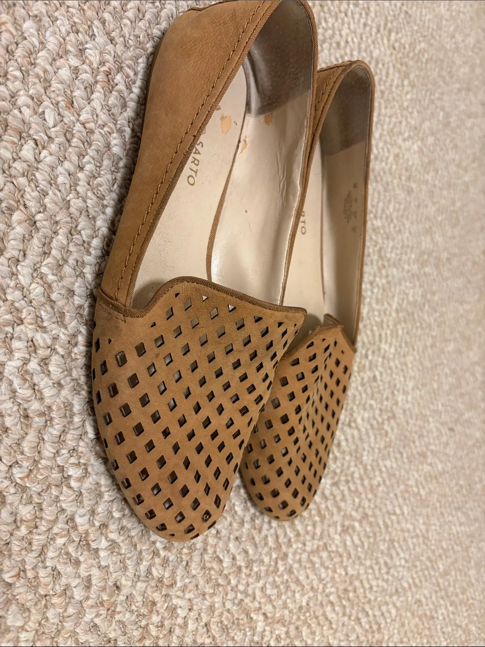 Franco Sarto Tan Perforated Pointed-Toe Leather Flats Women’s 9